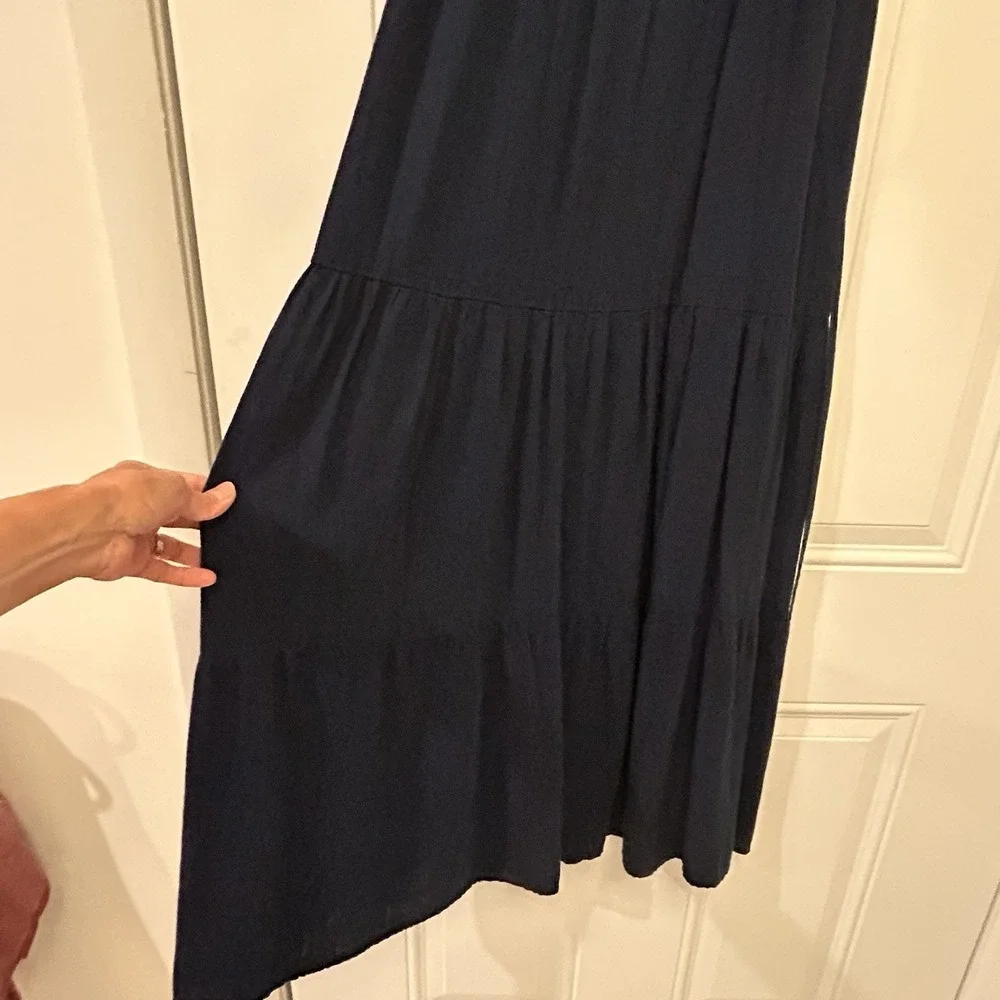 Splendid Maxi Dress Wynona Tiered V-Neck Sleeveless Navy Blue Small Coastal